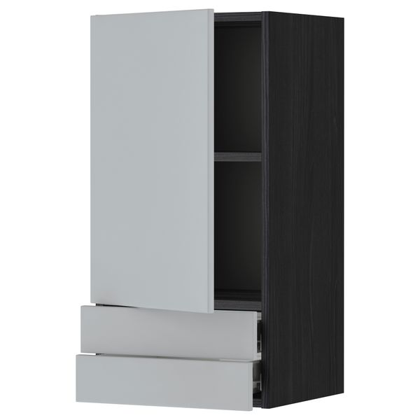 Навесной шкаф с дверцей, 2 ящика МЕТОД / ФОРВАРА, черный, Веддинге серый - фото 1