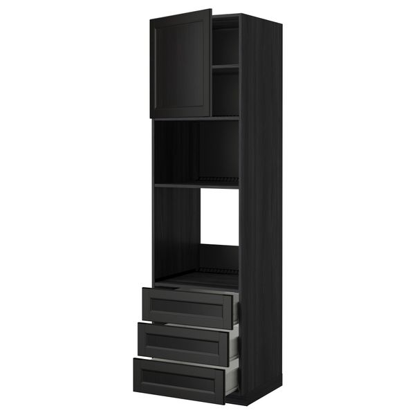 Высокий шкаф для духовки/СВЧ дверца, 3 ящика МЕТОД / ФОРВАРА, черный, Лаксарби черно-коричневый черно-коричневый - фото 1