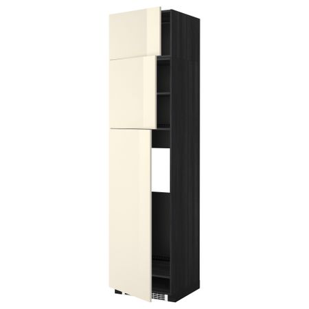 Высокий шкаф для холодильника, 3 дверцы МЕТОД, черный, Рингульт кремовый (60x60x240 см)