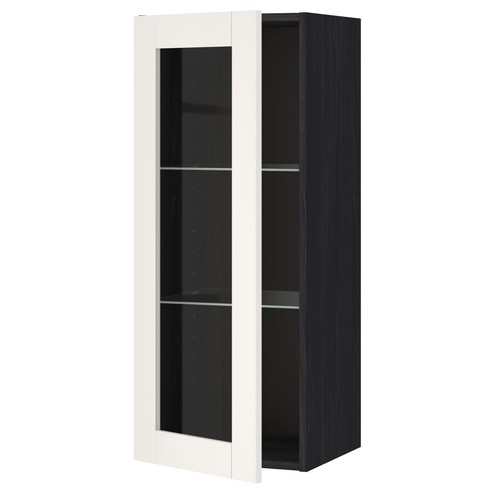 Навесной шкаф с полками, стекляными дверцы МЕТОД, черный, Сэведаль белый - схема-чертеж с размерами