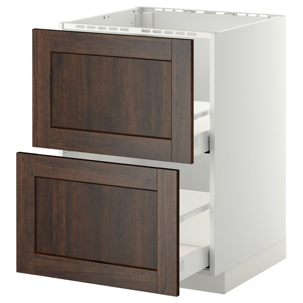 Напольный шкаф под мойку + 2 фронтальных панели, 2 ящика МЕТОД / МАКСИМЕРА, белый, Эдсерум коричневый - схема-чертеж с размерами