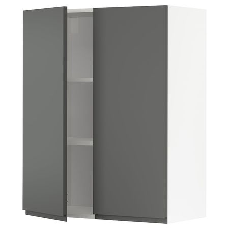 Навесной шкаф с полками/2дверцы, белый/Воксторп темно-серый 80x100 см IKEA METOD МЕТОД 993.064.69