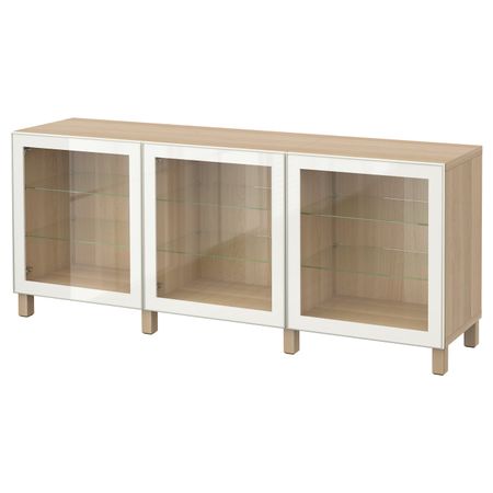 Комбинация для хранения с дверцами, под беленый дуб/глассвик/стуббарп белый прозрачное стекло 180x42x74 см IKEA BESTÅ БЕСТО