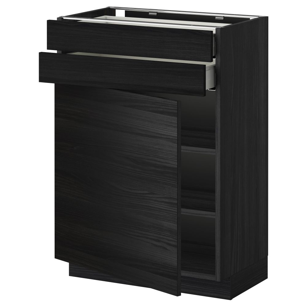 Напольный шкаф с дверцей, 2 ящиками МЕТОД / МАКСИМЕРА, черный, Тингсрид черный - схема-чертеж с размерами