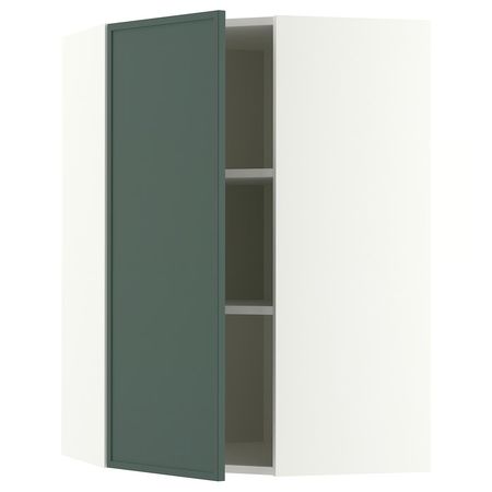 METOD Угловой навесной шкаф с полками - белый/Aspudden темный серо-зеленый 68x100 см