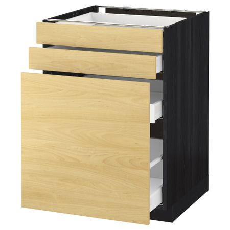 Напольный шкаф с выдвижными модулями, 2 фронтальные панели МЕТОД / МАКСИМЕРА, черный, Тингсрид береза
