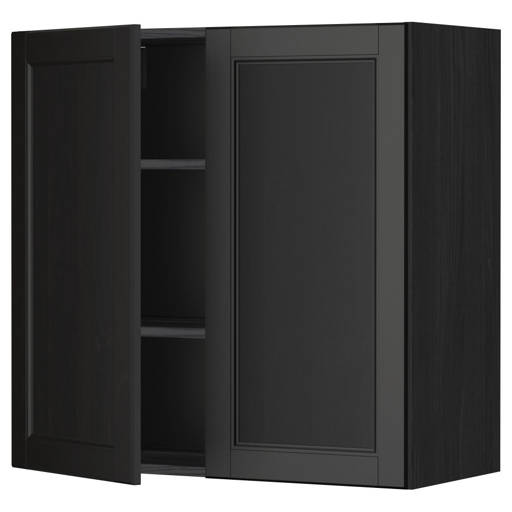 Навесной шкаф с полками, 2 дверцы МЕТОД, черный, Лаксарби черно-коричневый - схема-чертеж с размерами