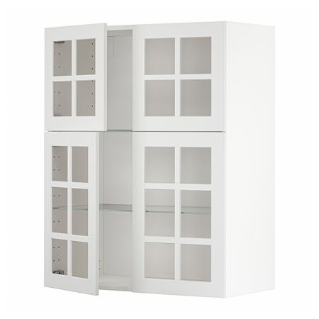 Навесной шкаф/полки/4 стеклян двери, белый/Стенсунд белый 80x100 см IKEA METOD МЕТОД 794.097.84