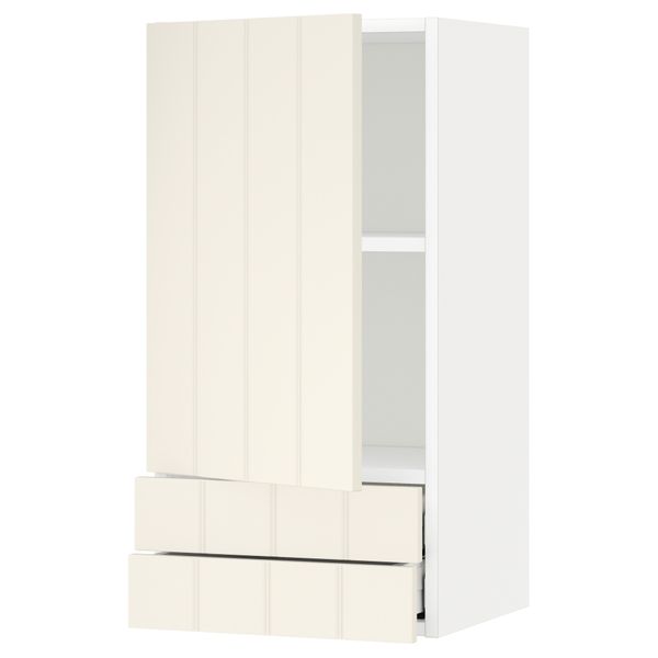 Навесной шкаф с дверцей, 2 ящика МЕТОД / МАКСИМЕРА, белый, Хитарп белый с оттенком - схема-чертеж с размерами