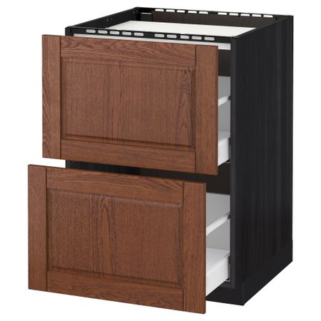Напольный шкаф, 2 фронтальных панели, 3 ящика МЕТОД / МАКСИМЕРА, черный, Филипстад коричневый