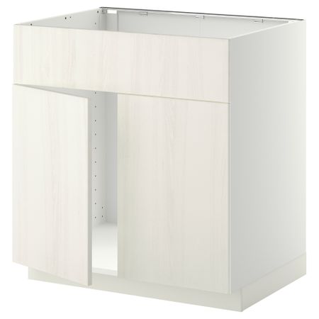 Напольный шкаф под мойку 2 дверцы/фронтальных панели МЕТОД, белый, Росдаль белый (80x60 см)