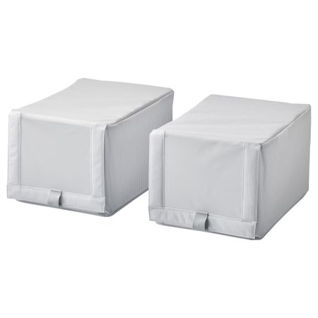 Коробка для обуви, ткань в полоску/белый, серый 23x34x19 см IKEA HEMMAFIXARE ХЕММАФИКСАРЕ 005.039.25
