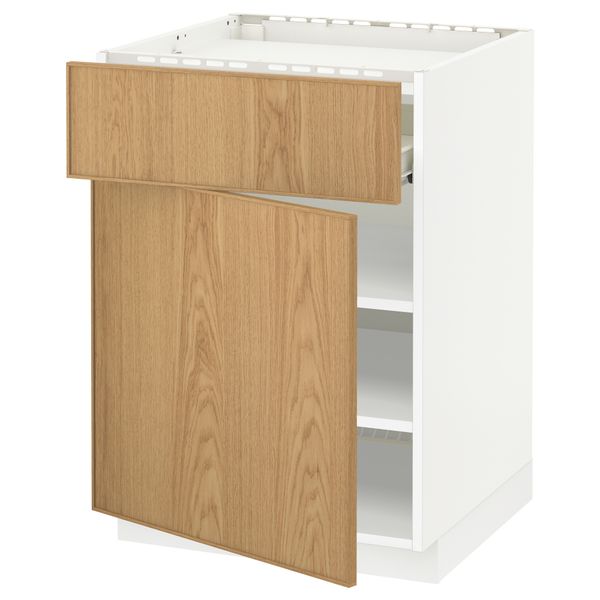 Напольный шкаф для варочной панели, ящик, полка, дверцы МЕТОД / ФОРВАРА, белый, Экестад дуб (60x60 см) - схема-чертеж с размерами