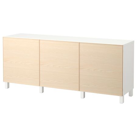 Комбинация для хранения с дверцами БЕСТО, белый, Инвикен ясеневый шпон (180x40x74 см)