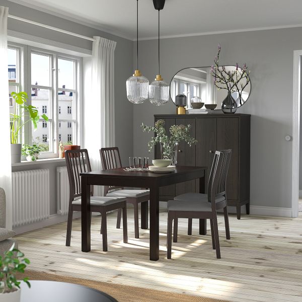 Стол и 4 стула, коричнево-чёрный темно-коричневый/Оррста светло-серый 130/190x80 см IKEA LANEBERG ЛАНЕБЕРГ / EKEDALEN ЭКЕДАЛЕН - фото 2