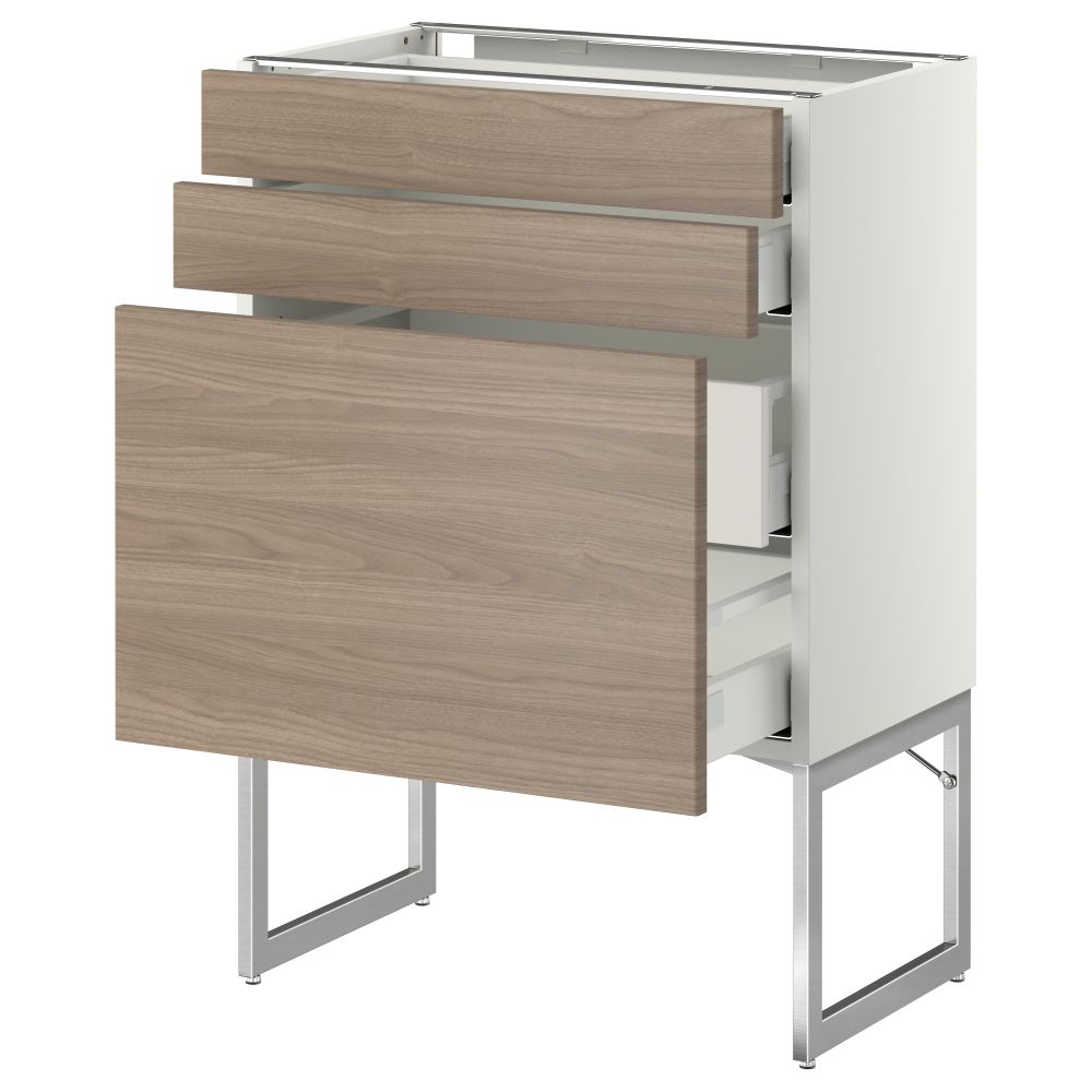 Напольный шкаф 3 фронтальных панели, 2 нижних, 2 средних ящика МЕТОД / МАКСИМЕРА, белый, Брокхульт светло-серый - схема-чертеж с размерами