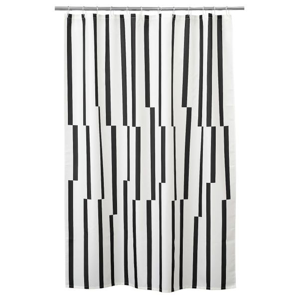 Штора для ванной, белый, черный 180x200 см IKEA KINNEN КИННЕН 804.475.01 - фото 1