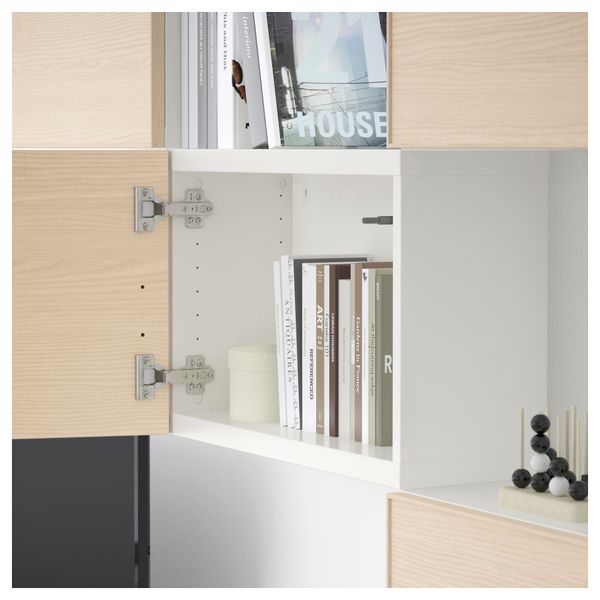 Шкаф для ТВ, комбинация БЕСТО, белый, Инвикен ясеневый шпон (240x20/40x204 см) - фото 4