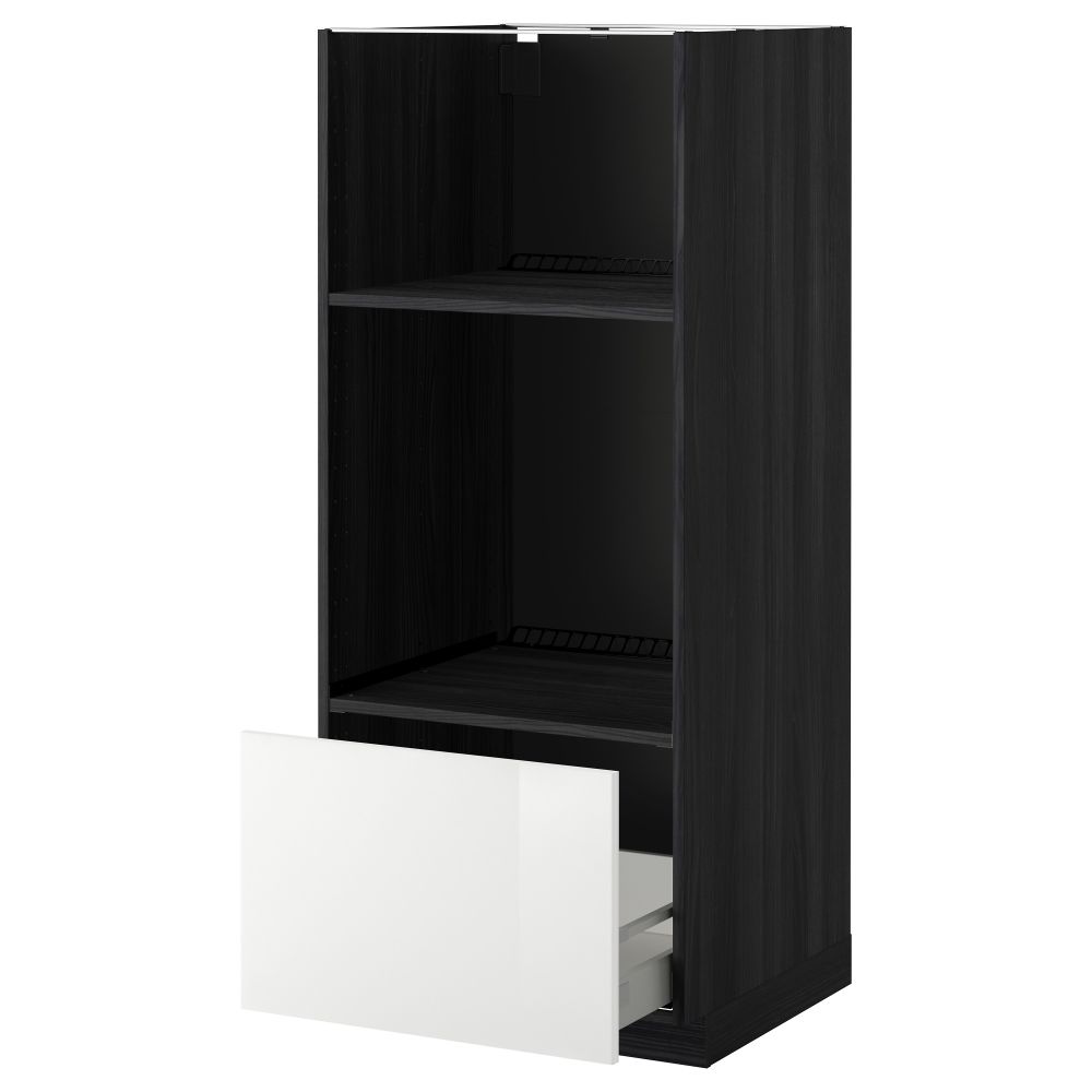 Высокий шкаф с ящиком для духовки/СВЧ МЕТОД / МАКСИМЕРА, черный, Рингульт белый (60x60x140 см) - схема-чертеж с размерами