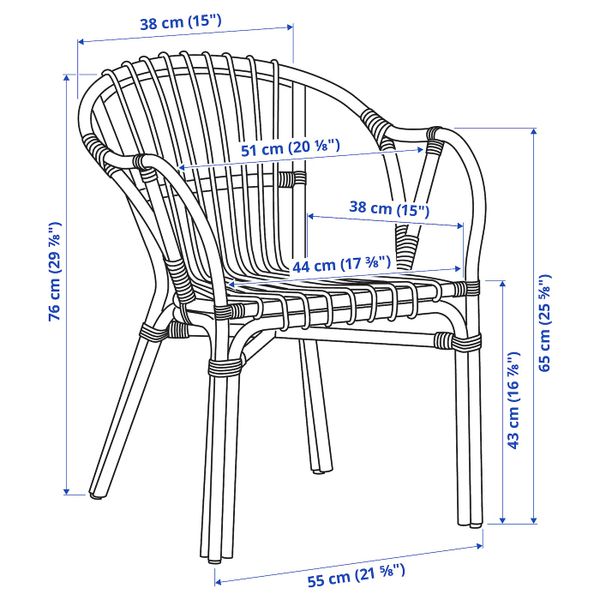 Кресло, черный IKEA HOLMSEL ХОЛЬМСЕЛЬ 304.261.67 - схема-чертеж с размерами