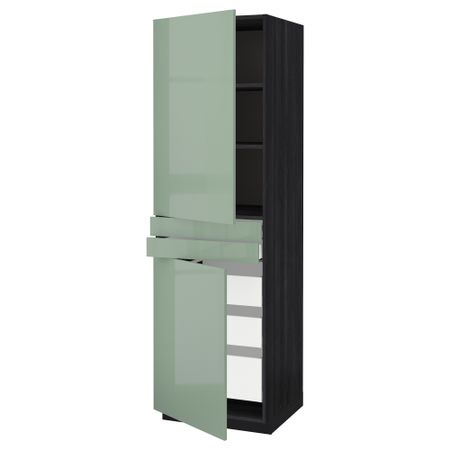 Высокий шкаф + полки, 5 ящиков, 2 дверцы, 2 фронтальных МЕТОД / МАКСИМЕРА, черный, Калларп светло-зеленый