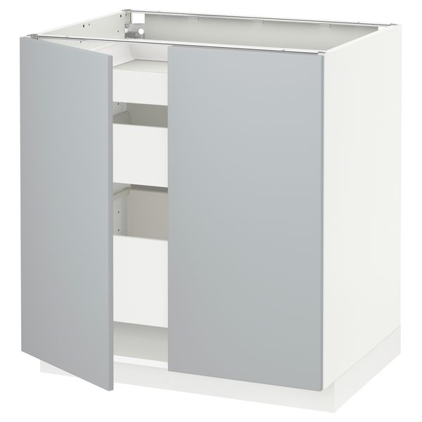 Напольный шкаф с 2 дверцами, 3 ящиками МЕТОД / МАКСИМЕРА, белый, Веддинге серый (80x60 см) - схема-чертеж с размерами