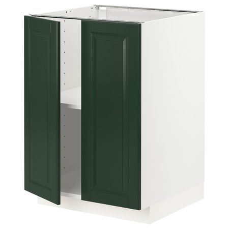 Напольный шкаф с полками/2двери, белый/Будбин темно-зеленый 60x60 см IKEA METOD МЕТОД 293.118.41