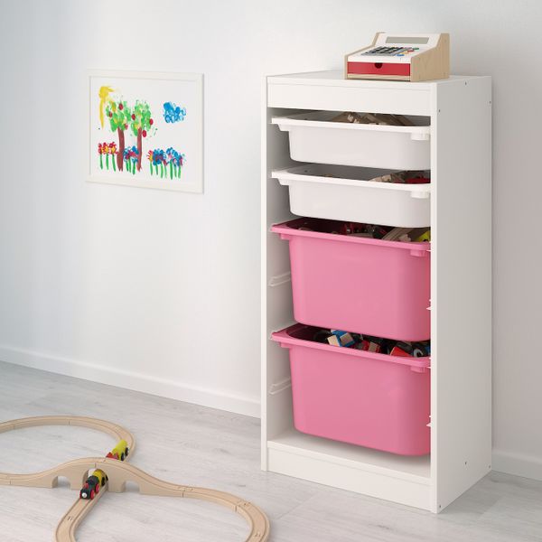 Комбинация для/хранения+контейнеры, белый, белый розовый 46x30x94 см IKEA ТРУФАСТ 992.222.00 - фото 2