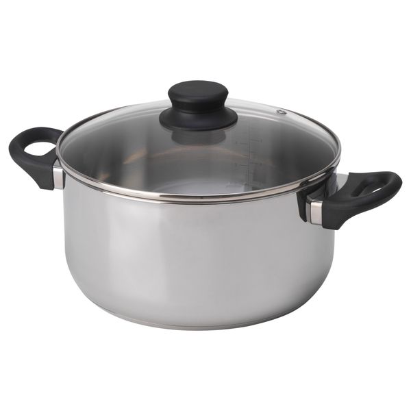 Кастрюля с крышкой, 5 л, стекло, нержавеющая сталь IKEA ANNONS АННОНС 203.668.09 - фото 1