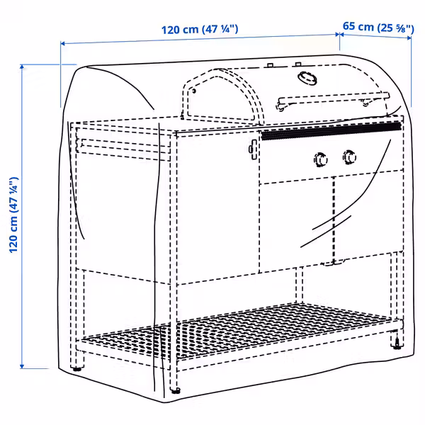 TOSTERÖ Чехол для садовой мебели - стол и стулья/чёрный 120x65 см - схема-чертеж с размерами