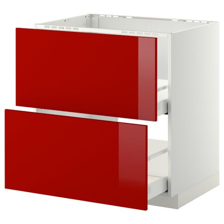 Напольный шкаф под мойку + 2 фронтальных панели, 2 ящика МЕТОД / МАКСИМЕРА, белый, Рингульт красный