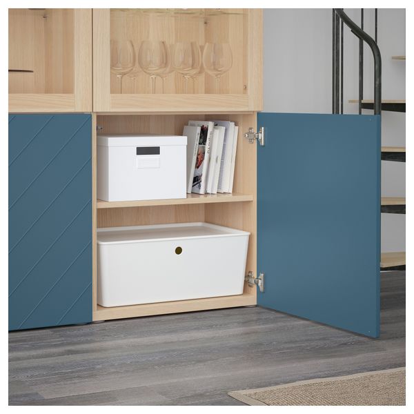 Комбинация для хранения со стеклянными дверцами БЕСТО, под беленый дуб Халлставик, темно-синий прозрачное стекло (120x40x192 см) - схема-чертеж с размерами