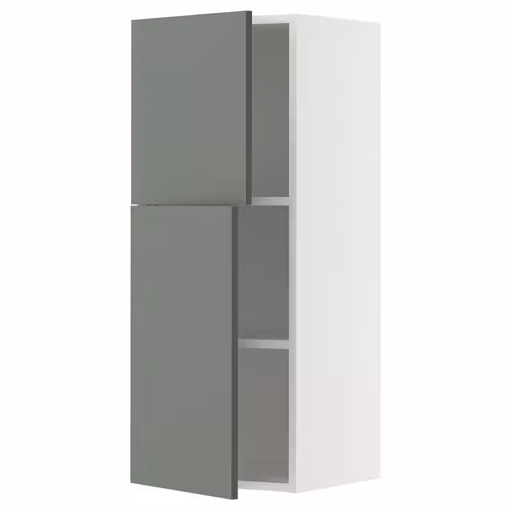 METOD Навесной шкаф с полками/2дверцы - белый/Nickebo матовый серо-зеленый 40x100 см - фото 1