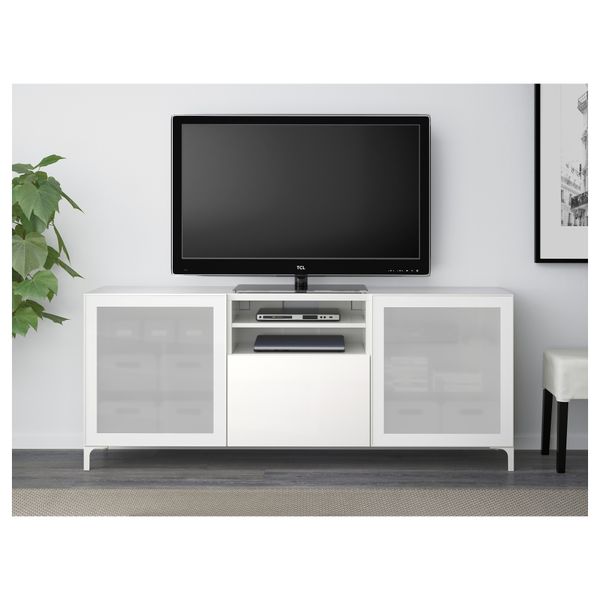 Тумба для ТВ с ящиками БЕСТО, белый, Сельсвикен глянцевый/белый матовое стекло (180x40x74 см) - фото 2