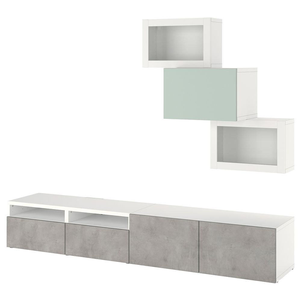 Комбинация для ТВ/стеклянные дверцы, белый КЭЛЛЬВИКЕН/Хёртвикен светлый серо-зеленый 240x42x190 см IKEA BESTÅ БЕСТО 494.365.24 - фото 1