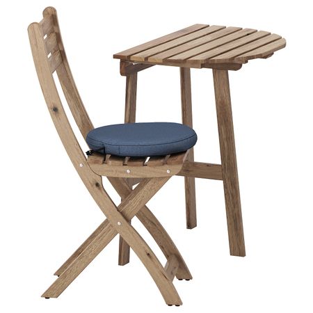 Стол + 1 складной стул, для/сада, серо-коричневая морилка/ФРЁСЁН/ДУВХОЛЬМЕН синий IKEA АСКХОЛЬМЕН 492.689.74