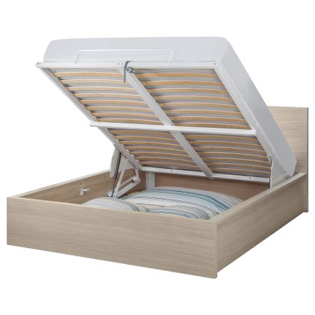 Кровать с подъемным механизмом МАЛЬМ, дубовый шпон, беленый