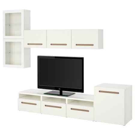 Шкаф для ТВ, комбинированный, стекляные дверцы БЕСТО, Марвикен белый прозрачное стекло (300x20/40x211 см)