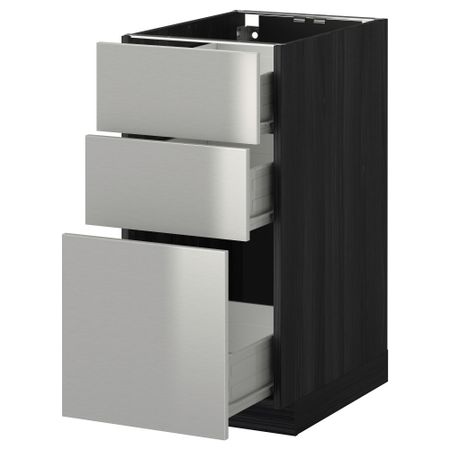 Напольный шкаф с 3 ящиками МЕТОД / ФОРВАРА, черный, Гревста нержавеющ сталь