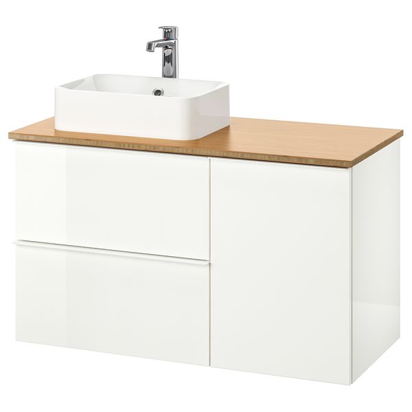 Шкаф с раковиной 45x32 см ГОДМОРГОН/ТОЛКЕН / ХОРВИК, глянцевый белый, бамбук (102x49x72 см) - схема-чертеж с размерами