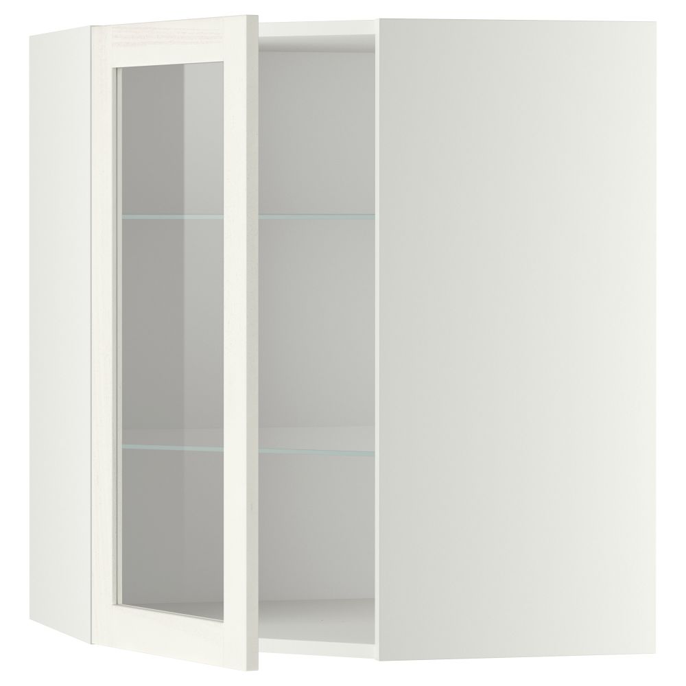 Угловой навесной шкаф с полками, стекляными дверцами МЕТОД, белый, Росдаль белый - схема-чертеж с размерами