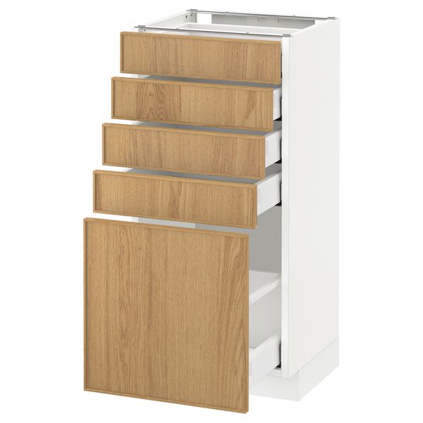 Напольный шкаф с 5 ящиками МЕТОД / МАКСИМЕРА, белый, Экестад дуб - схема-чертеж с размерами
