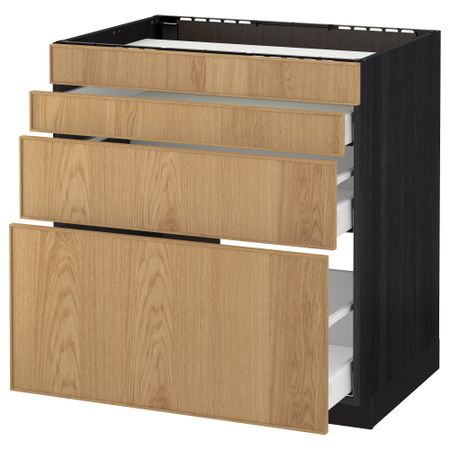 Напольный шкаф для духовки, 4фасада, 3 ящика МЕТОД / МАКСИМЕРА, черный, Экестад дуб