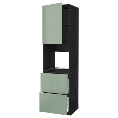 Высокий шкаф для духовки + дверца, 2 форнтальных, 2 высоких ящик МЕТОД / МАКСИМЕРА, черный, Калларп светло-зеленый
