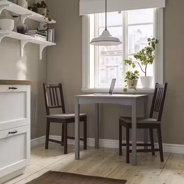 HAUGA / STEFAN Стол и 2 стула - серый/коричнево-чёрный 74x74 см - фото 2