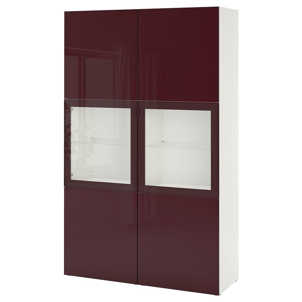 Комбинация для хранения + стеклянная дверц, белый Сельсвикен/темный красно-коричневый прозрачное стекло 120x42x192 см IKEA BESTÅ - фото 1