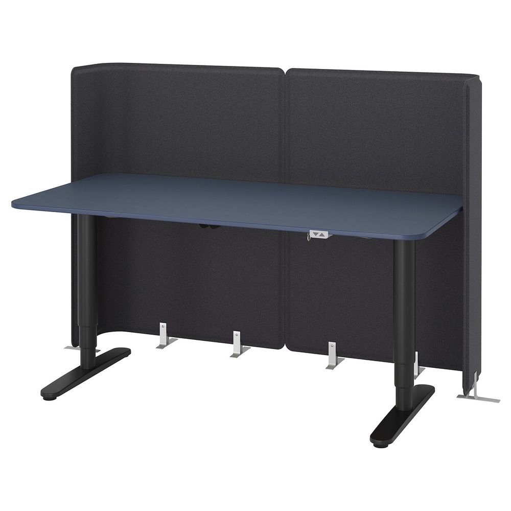 Стол-трансформер для приемной, линолеум синий, черный 160x80 120 см IKEA БЕКАНТ 592.882.69 - фото 1