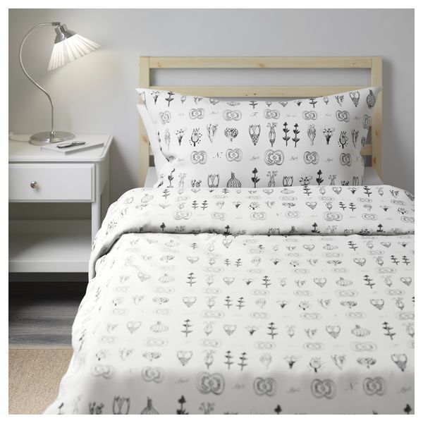 Пододеяльник и 1 наволочка СИССЕЛА, белый, темно-серый (150x200/50x70 см) - фото 2