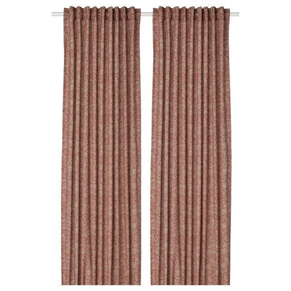 Гардины, 2 шт., темный коричнево-красный/орнамент «листья» 145x300 см IKEA HAKVINGE ХАКВИНГЕ 604.806.57 - фото 1