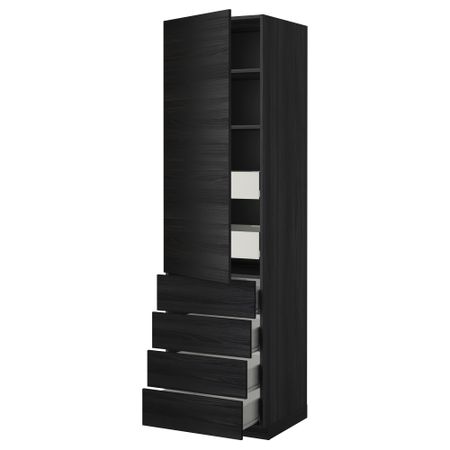 Высокий шкаф с полками/6 ящик, дверцами, 4 фронтальные панели МЕТОД / ФОРВАРА, черный, Тингсрид черный
